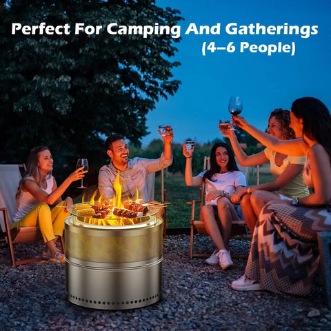 Smokeless 20 Inch Outdoor Fire Pit Portable Stainless Steel With Grill Grate Ash Pan And Carry Bag for Camping RV And Patio