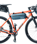 Orange bike with 14 Liter Waterproof Handlebar Mounted Bike Bag With Reflective Details And Gear Loops, side view
