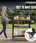 All Weather Outdoor Grill Table On Wheels For Patio Garden And Camping Heavy Duty Movable BBQ Prep Cart with shelves and wheels