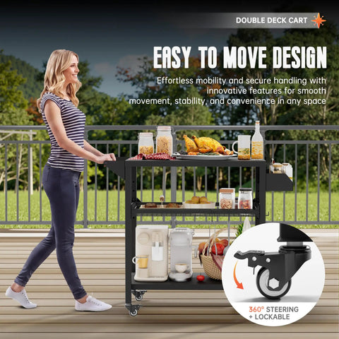 All Weather Outdoor Grill Table On Wheels For Patio Garden And Camping Heavy Duty Movable BBQ Prep Cart with shelves and wheels