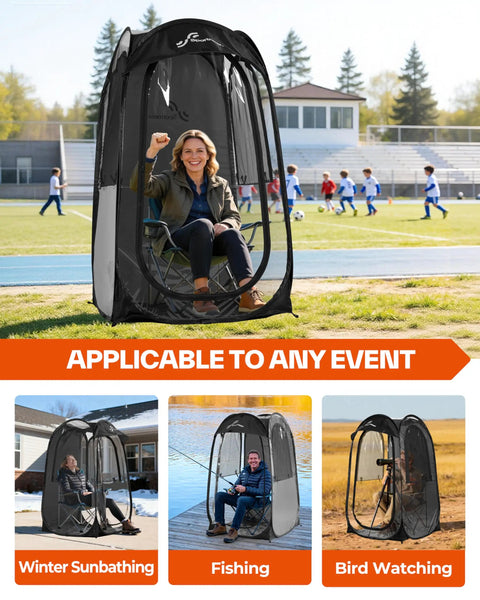 One Person Instant Sports Shelter With Ultra Visibility For Cold Days, No Sweat Easy Setup, Lightweight Portable Pop Up Tent For Stadium Events, Wind And Rain Protection, Compact 37 By 37 By 63.5 Inches