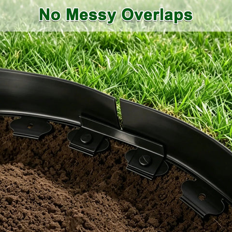 No Dig Landscape Edging Kit 33 Ft Long 4 Inch Tall Black Plastic Border With 50 Reinforced Spikes showing clean connection