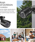 Four Pack 1080P HD TVI Wired Security Cameras Featuring Spot On Clarity And Rugged Weatherproof Bullets, mounted outdoors.