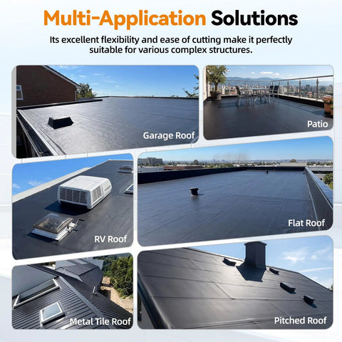 Self Adhesive Epdm Rubber Roofing Membrane 51 Mil Black Peel And Stick Roof Underlayment For Flat Roofs on various roof types.
