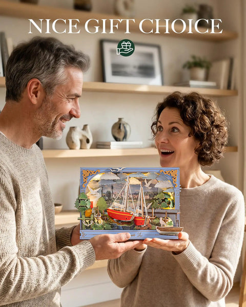 Monet Red Boats 3D Wooden Puzzle Kit For Adults With LED Light DIY Wall Art Craft Set home decor, couple holding it