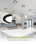 Modern kitchen with Six-Pack 4-Inch Recessed LED Canless Downlights, 5 CCT 2700K–5000K, 12W Dimmable, white slim panel lights