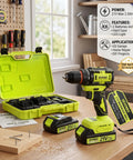 Heavy Lifting 21v Brushless Cordless Drill And Driver With Two Speed Gears Includes 20ah Lithium Battery Fast Charger And Rugged Carry Case on workbench.