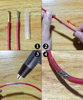 UL Listed 205 Piece Heat Shrink Tubing Kit With Three Point Five Inch Length Clear Three To One Shrink Ratio Waterproof Automotive Electrical Marine Grade Adhesive Lined Tubing For Insulation And Sealing shown in use with red wires