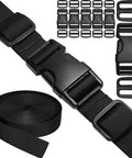 Heavy Duty 1 Inch Nylon Webbing Strap Kit with buckles, tri-glide sliders, plastic clips shown for DIY projects