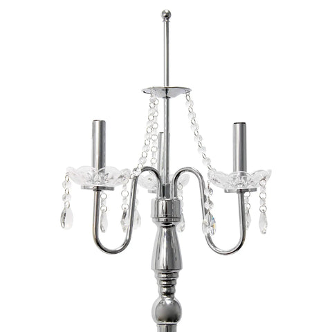 Romantic Cascading Crystal Floor Lamp With Sheer Drum Shade In Chrome Finish, White, Standing 61.5 Inches Tall With A 16.54 Inch Drum Shade, Uses 3X40W Candelabra Bulbs Not Included, A Modern Statement Piece That Turns Heads In Living Room Lighting