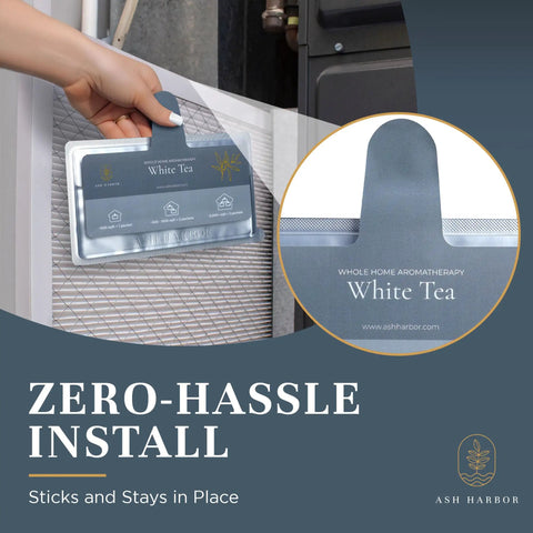 White Tea Scented Whole Home Air Freshener System For HVAC Filters And Ducts, easy installation on filter, odor eliminator