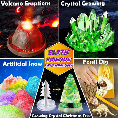150 Hands On Science Experiments Kit For Kids STEM Projects with volcano, crystals, snow, fossils, and Christmas tree