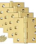 Solid Brass Ball Bearing Door Hinges Heavy Duty 4.5 x 4.5 Inch Polished Gold Finish Set Of 12 Hinges with screws