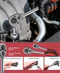 Mechanic using All In One 515 Piece Aluminum Trolley Tool Set On Wheels With Four Drawers Portable Toolbox For Home Car Garage Maintenance And Auto Repair Equipped With Wrenches Pliers Sockets Hammer Tape Measure And More to tighten a bolt