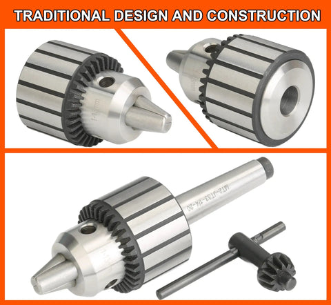 Heavy Duty 1/2 Inch Keyed Drill Chuck With Two Morse Taper Arbor built for precision in woodworking and drill presses.