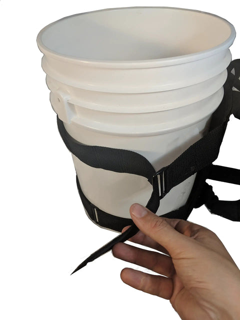 Heavy Duty Five Gallon Bucket Backpack For Fishing And Apple Picking Multipurpose Hauler With padded straps being adjusted