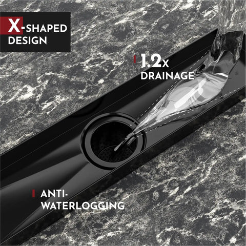 24 Inch Linear Shower Drain With Capsule Pattern Cover Grate, Rectangular Floor Drain In Matte Black SUS304 Stainless Steel, Removable Cover, CUPC Certified, No Hub Compatible, No Fuss Install, High Flow Drainage, Anti Clog Tech