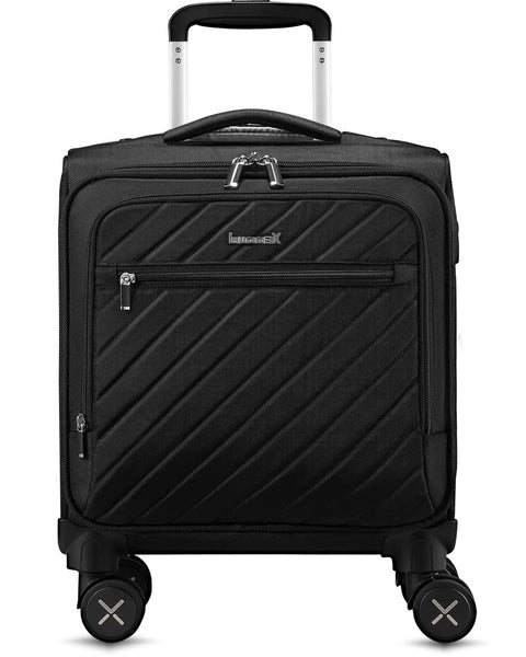 Underseat Carry-On Luggage With Spinner Wheels, Soft Sided 15 Inch Travel Case For Air Travel And Business, Black