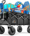 All Terrain Beach Wagon With 10 Inch Inflatable Rubber Wheels For Sand And All Terrain loaded with beach gear and supplies