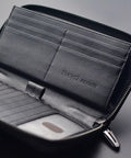 Interior view of Women RFID Blocking Leather Wallet Zip Around Phone Clutch With Large Capacity 17 Card Slots And ID Window Travel Pouch Wristlet Genuine Leather Organizer For Everyday Carry Stylish Black.