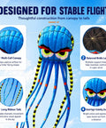 26Ft Sky Octopus Kite Mega Giant 3D Parafoil for Adults and Kids Blue With 1000D String features stable flight design