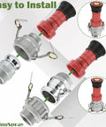 Built Tough 2-Inch NPSH Fire Hose Nozzle With Aluminum Camlock Fittings Constant Flow Fog Nozzle assembly diagram