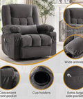 Relax In A 360 Swivel Rocker Recliner With Massage And Heat, Oversized Cozy Sofa Chair with side pocket and cup holders