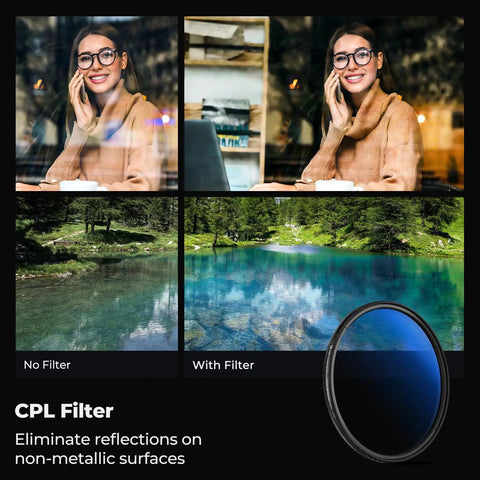Comparison of images with and without 67mm Circular Polarizer Filter Ultra Slim Dope 18 Layer Multi Coated Optical Glass for cameras