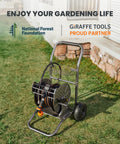 Heavy Duty Garden Hose Reel Cart With Wheels, All Weather Metal Frame, 200 Feet Of One Half Inch Hose Capacity shown on grass