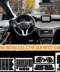 Mercedes Benz Dash Button Repair Kit With Stickers And Decals installed on car interior, fits W204, CLS C218 SLK W172 GLK models.