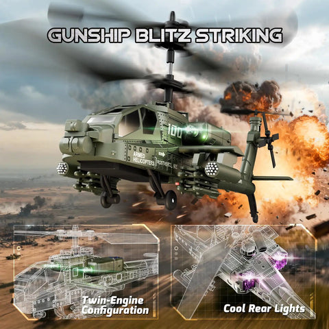 RC Helicopter For Beginners With Altitude Hold Gyro Stabilization And LED Lights, Kid Friendly Remote Control Toy flying indoors.