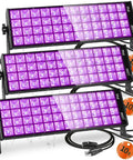 Set of three LED black light bars with purple glow for stage decor, 385-400nm, 10 ft cables, for parties and art projects