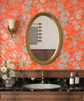 Vintage Floral Peel And Stick Wallpaper Dope Vibe In Bold Orange Red Watercolor Self Adhesive For Bedroom Living Room Wardrobe