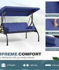 Three In One Outdoor Porch Swing Bed With Canopy Three Seat Patio Glider Cushioned Swing With Cup Holders And Pillows