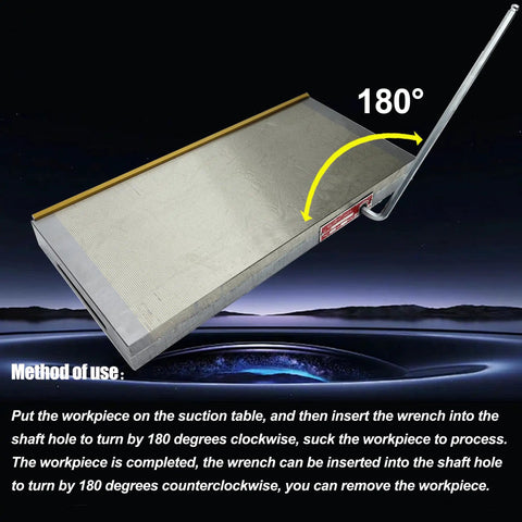 10 X 20 Inch Permanent Magnetic Chuck For Surface Grinder And Grinding Machine, High Precision Workholding With Rock Solid Suction 100 To 120 N Per Cm2 And Uniform Magnetic Distribution, Built To Last. 180° wrench operation