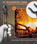 Heavy Duty 12 Inch Mandrel Jaw Tongs For Metal Shaping And Bending with glove and sparks for knife making and forging