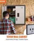 Foldable Wall Cabinet For Garage And Home Workshop, Metal Wall Locker With 26 Inch Size, 240 Lb Capacity, installed view