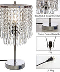 Crystal Table Lamp With Touch Control And USB Ports 3 Way Dimmable Glam Desk Light In Silver Finish For Bedroom Or Living Room