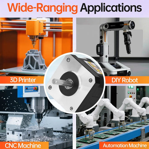 Nema 17 stepper motor, 34mm frame, silver metal housing; 4-wire bipolar for 3D printers and CNC machines