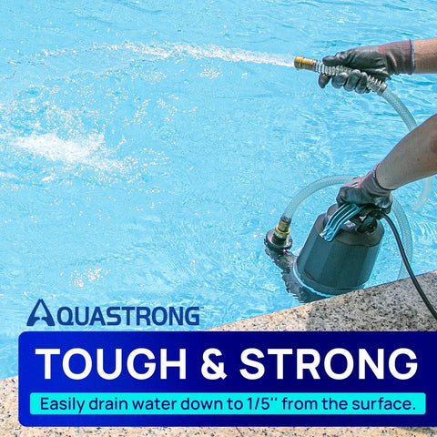 Person using 1 HP Submersible Sump Pump Workhorse With 4500 GPH High Flow Portable Thermoplastic Utility Pump in a pool