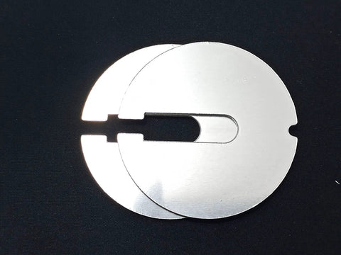 Rear Notch Bandsaw Table Insert Pack Of 2 For 14 Inch Saws Aluminum Inserts For Most Imported Bandsaws Fits Rear Pin Notch No Fuss Install And Easy Use, shown flat on a black surface.