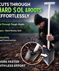 Man using Metal Detecting Shovel For Treasure Hunting And Gardening, Heavy Duty Root Slayer With Double Serrated Blade, 36 Inch T Handle