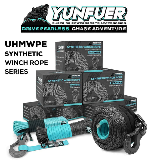 Beefy Heavy Duty 5/16 Inch 50 Foot Synthetic Winch Rope Kit With 12000 Lbs Break Strength, sleeve, hook, stopper, strap