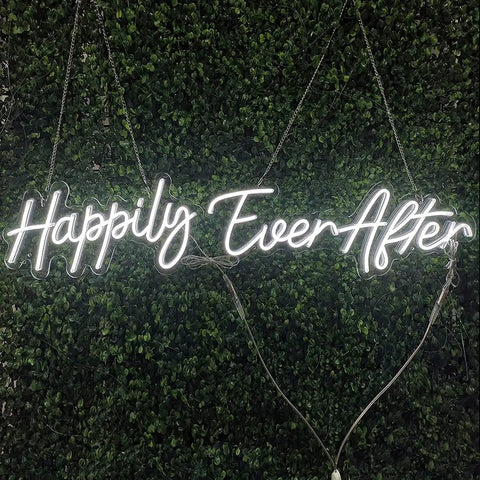 Two Piece LED Neon Light Sign Set Happily Ever After, Dual Panels 14.6x7.5 and 20.9x7.5 Inch for Wedding Ceremony decor