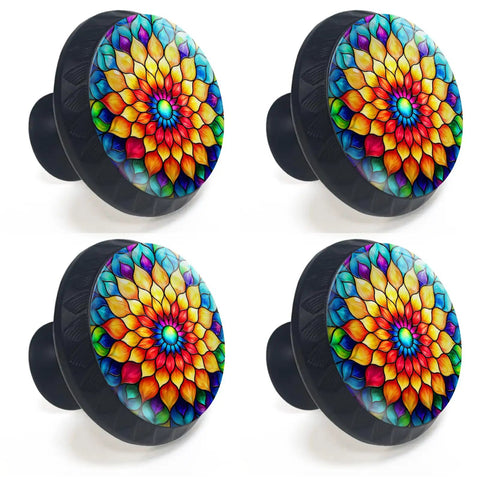 Boho Colorful Mandala Cabinet Knobs Set Of 4 For Kitchen And Bathroom With Stained Glass Look Lotus Mosaic Handles In Rainbow