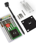 Exterior 4x4 Post Anchor For Decks Patios And Verandas With Hidden Fastener Design shown with kit components and baseplate