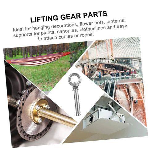 Stainless Steel Eyebolts And Ring Bolts Lifting Eyes Kit Five Piece Assorted Set For Home Garden Projects Built To Last Tough As Nails Rustproof Fasteners For Motors Cabinets Rigs And Outdoor Use, stainless steel eyebolt shown for lifting