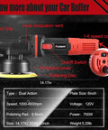 6 Inch Dual Action Car Buffer Polisher With Detachable Handle Pro Grade Random Orbital Polisher Kit 6 Speed 1000 4500 RPM Includes 4 Buffing Pads For Car Detailing Polishing And Waxing Swirl Free Finish 700W with features labeled