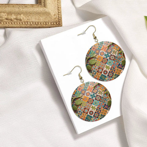 Fresh Grid Print Dangle Earrings for Women Lightweight Silver Plated Faux Leather Statement Drops With Hypoallergenic Rust Proof Hooks on display.