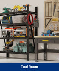 Two Pack Heavy Duty Garage Shelving Unit, Four Tier Industrial Steel Shelves, 2500 Lb Per Shelf, 10000 Lb Total Capacity, Adjustable Shelves, organized in a tool room